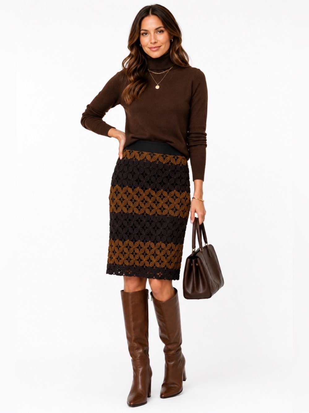 Brown Crochet Midi Skirt 2
